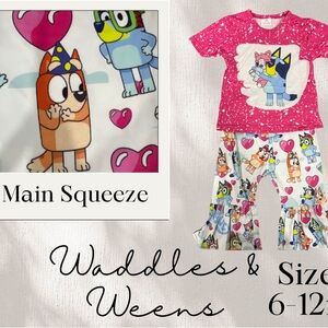 Pink and White Cartoon Character Pajama Set